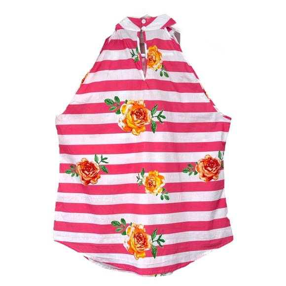 NY&C Pink White Striped Tank Top Neck Tie Bow Womens Size XL NWT - Picture 8 of 10